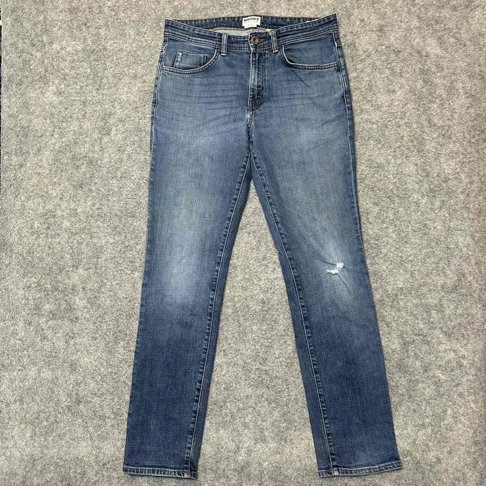 Timberland Straight Jeans‎ Men's Size 32x32 Blue Med Wash Distressed Denim